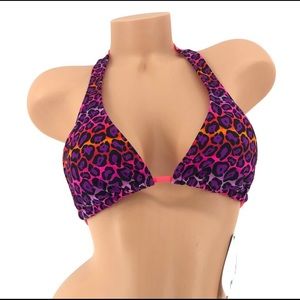 California Waves Leopard Ombre Bikini Top L XL Halter Tie orange purple nwt